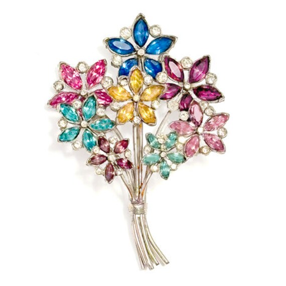 Vintage Rhinestone Flower Brooch 8 Color Rhineston