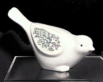 Bird Figurine With Silver Glitter Mosaic Wings Ashland Signature White Ceramic Bird Figurine Bird Collectible