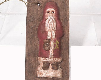 3 1/4" Primitive Santa Ornament Primitive Hand Painted Christmas Ornament Made From Chocolate Mold Christmas Collectibles