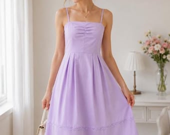 Lavender Midi Dress for Women | Feminine Summer Dress | Romantic Cottagecore Dress | Garden Party Dress