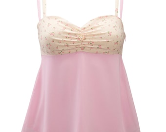 Fritz Flowy Top, Romantic Floral Cami, Feminine Peplum Top, Cottagecore Blouse, Pink Babydoll Tank, Exclusive Mindele Design