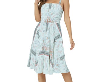 Sleeveless Square Neck Flare Hem Midi Dress