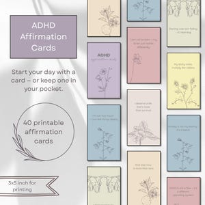 ADHD Printable Affirmation Cards – Positive Mindfulness and Self-Care Floral Cards