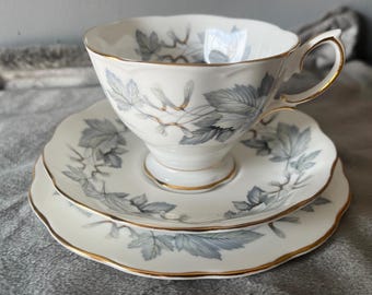 Royal Albert Silver Maple vintage tea trio - teacup, saucer and side plate - bone china