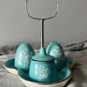 Juego de vinagreras vintage Midwinter Meadow Sweet, años 60, azul turquesa