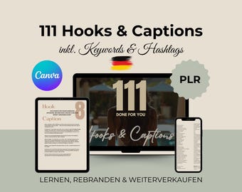 111 ganchos y subtítulos en alemán, libros electrónicos con PLR, contenido adicional para carretes virales, más contenido de Instagram, Canva de redes sociales