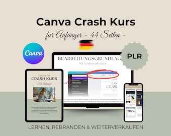 Canva Crash Kurs auf deutsch / Canva Crash Course / für Anfänger / 44 Seiten / Digitales Produkt / mit Privat Label Right (PLR)