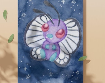 Goodnight Butterfree Watercolor Painting - 5x7 Original Watercolor Art