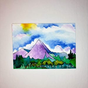Purple Mountain Watercolor Greeting Card | 4.5&quot; x 6.25&quot; | Original Art Print, mountain greeting card for birthday or any occasion