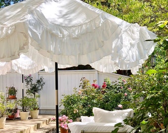 Shabby Ruffled Antique-White Umbrella Cover