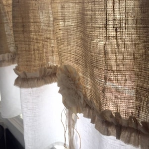 Natural Burlap White Linen Cafe Curtain, 1 panel per set