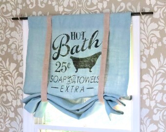 Hot Bath Bathroom Burlap Curtain Valance, Blue