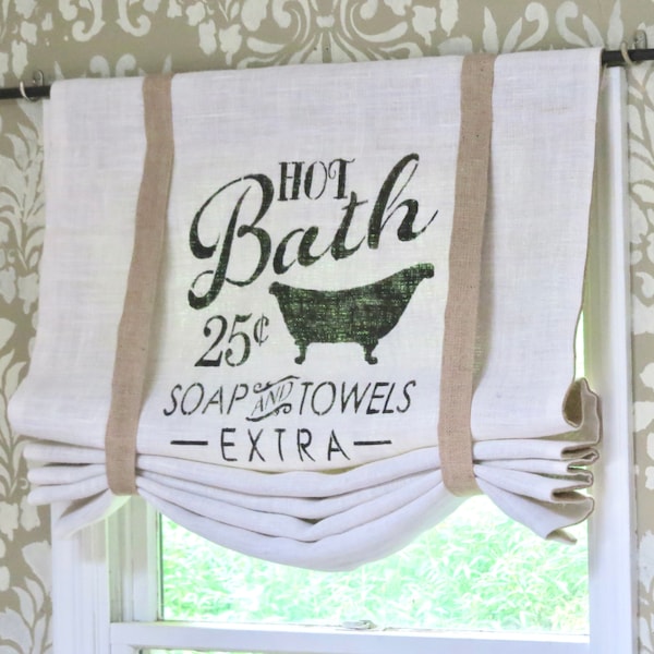 Hot Bath Bathroom Burlap Curtain Valance, Ivory