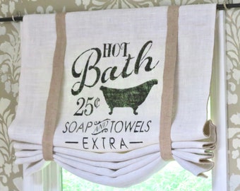 Hot Bath Bathroom Burlap Curtain Valance, Ivory