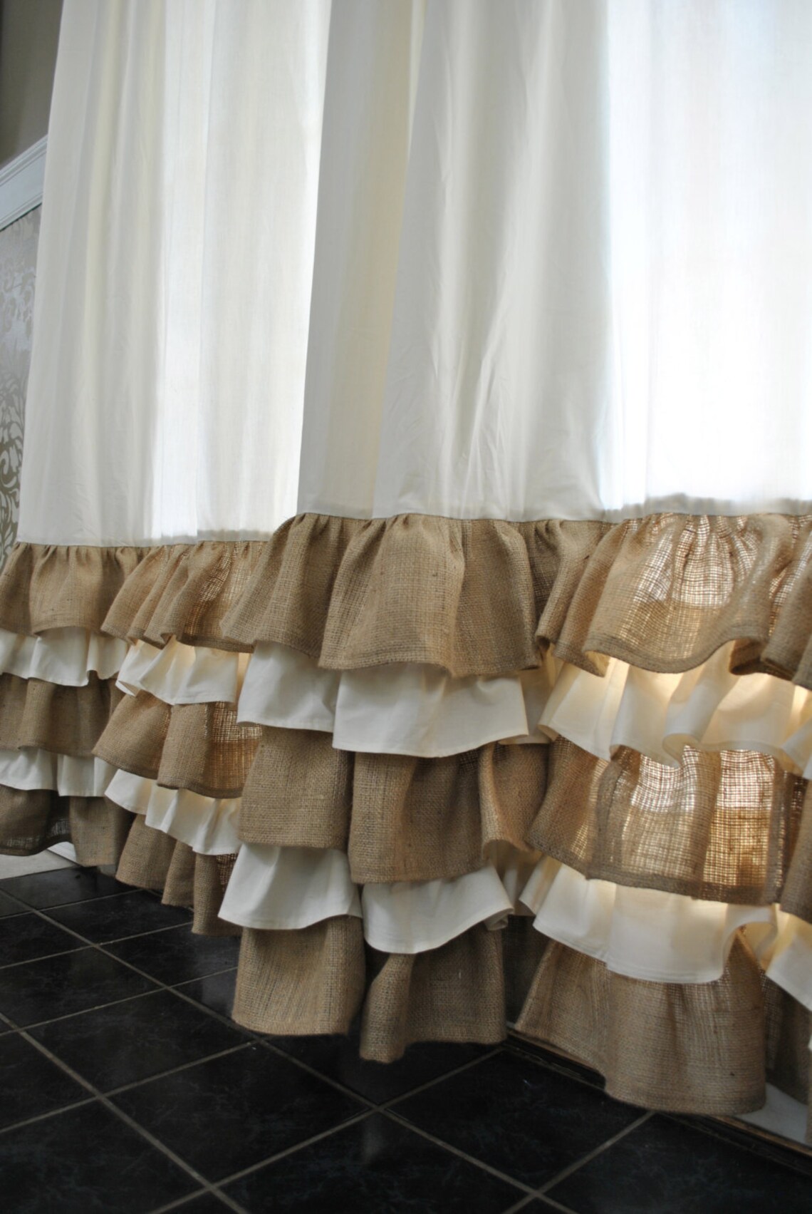 Ruffled Bottom Burlap Curtain Drapes | Etsy