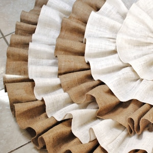 Christmas Tree Skirt in Natural and Ivory Burlap Ruffled Design