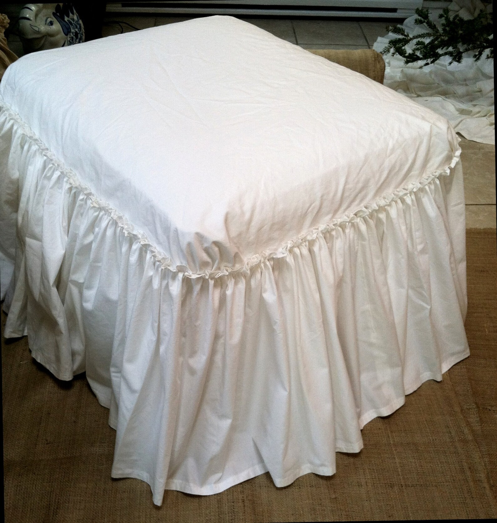 Gathered Skirt Ottoman Slipcover Etsy