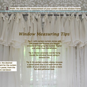 May include: A diagram with text explaining how to measure windows for curtains. The text includes tips for creating the illusion of a bigger window, hanging valances, and choosing the right panel width.