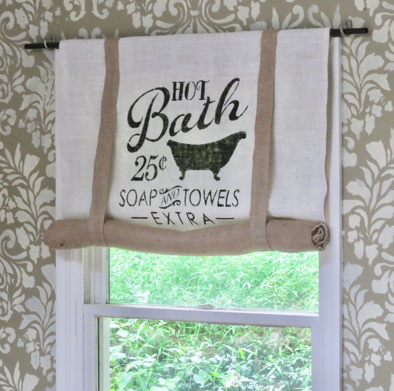 Hot Bath Bathroom Burlap Curtain Valance, Ivory image 6