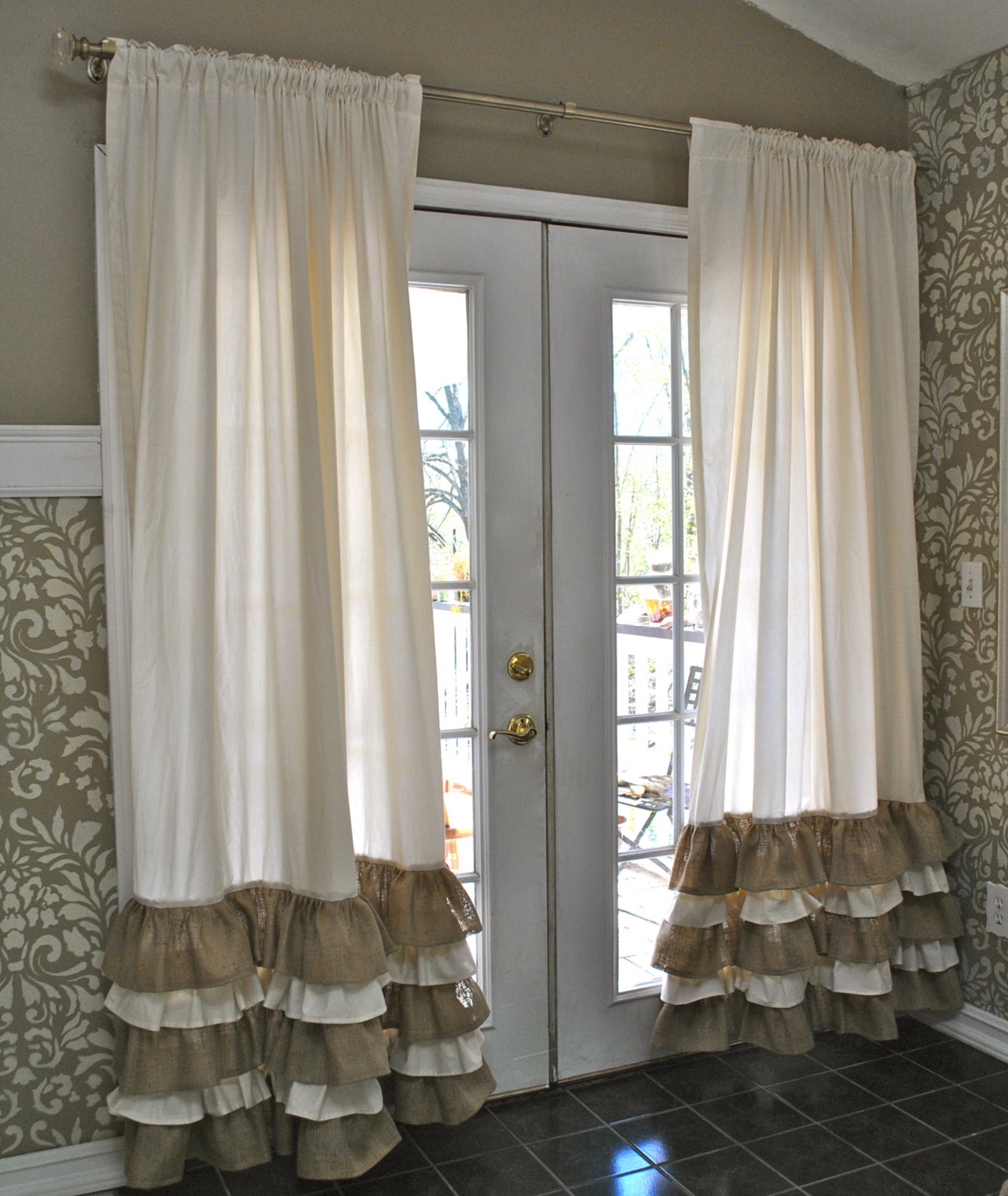 Ruffled Bottom Burlap Curtain Drapes Etsy
