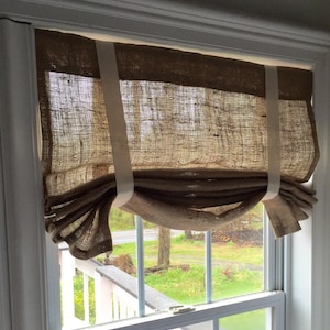 Natural Burlap Curtain Valance with Ivory Ties