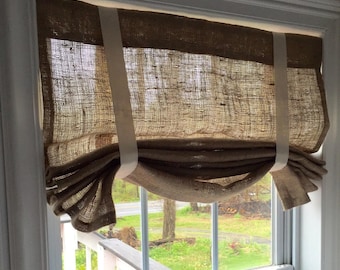 Natural Burlap Curtain Valance with Ivory Ties