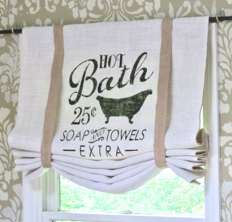 Hot Bath Bathroom Burlap Curtain Valance, Ivory image 1