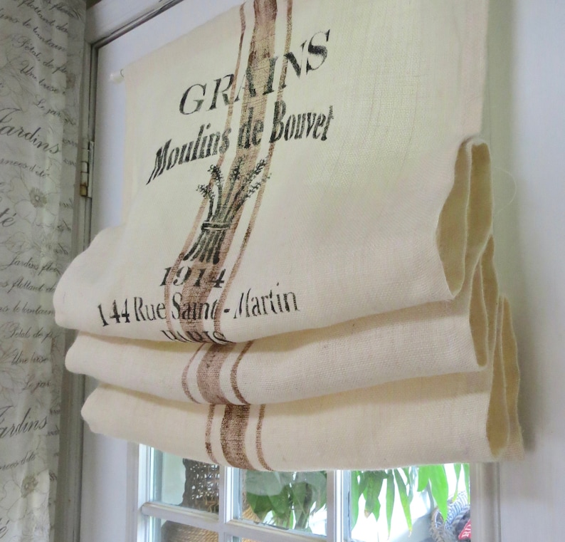 French Stamp Burlap Door Curtain Valance Single Panel image 2