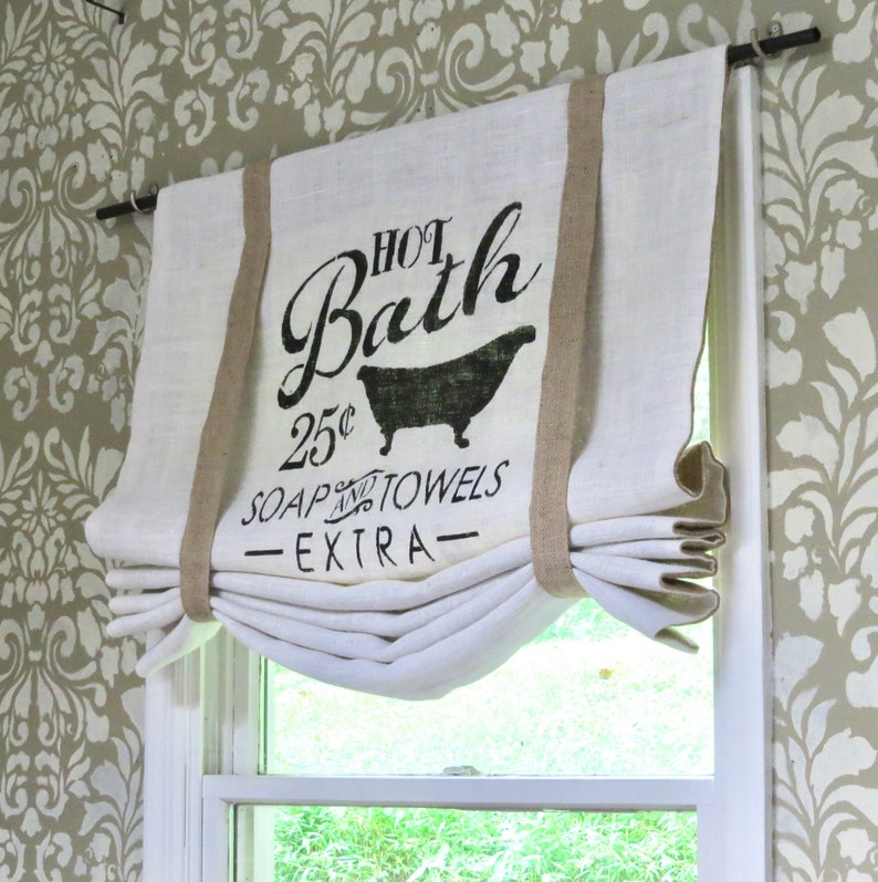 Hot Bath Bathroom Burlap Curtain Valance, Ivory image 2