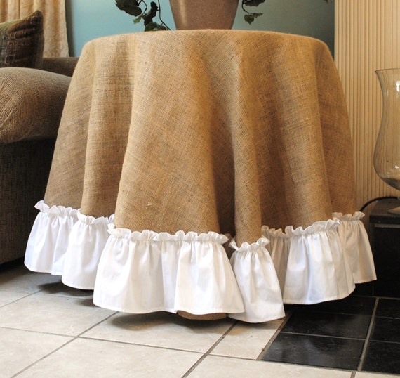 Burlap Table Cover with White Ruffle Edge Etsy