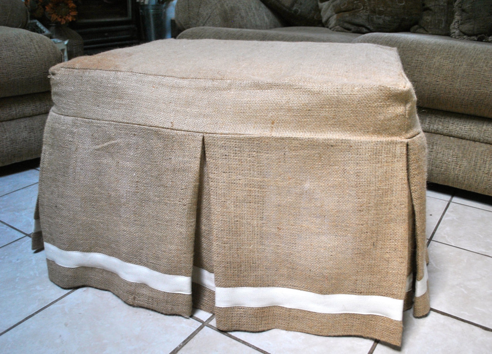 Burlap Ottoman Slipcover Etsy