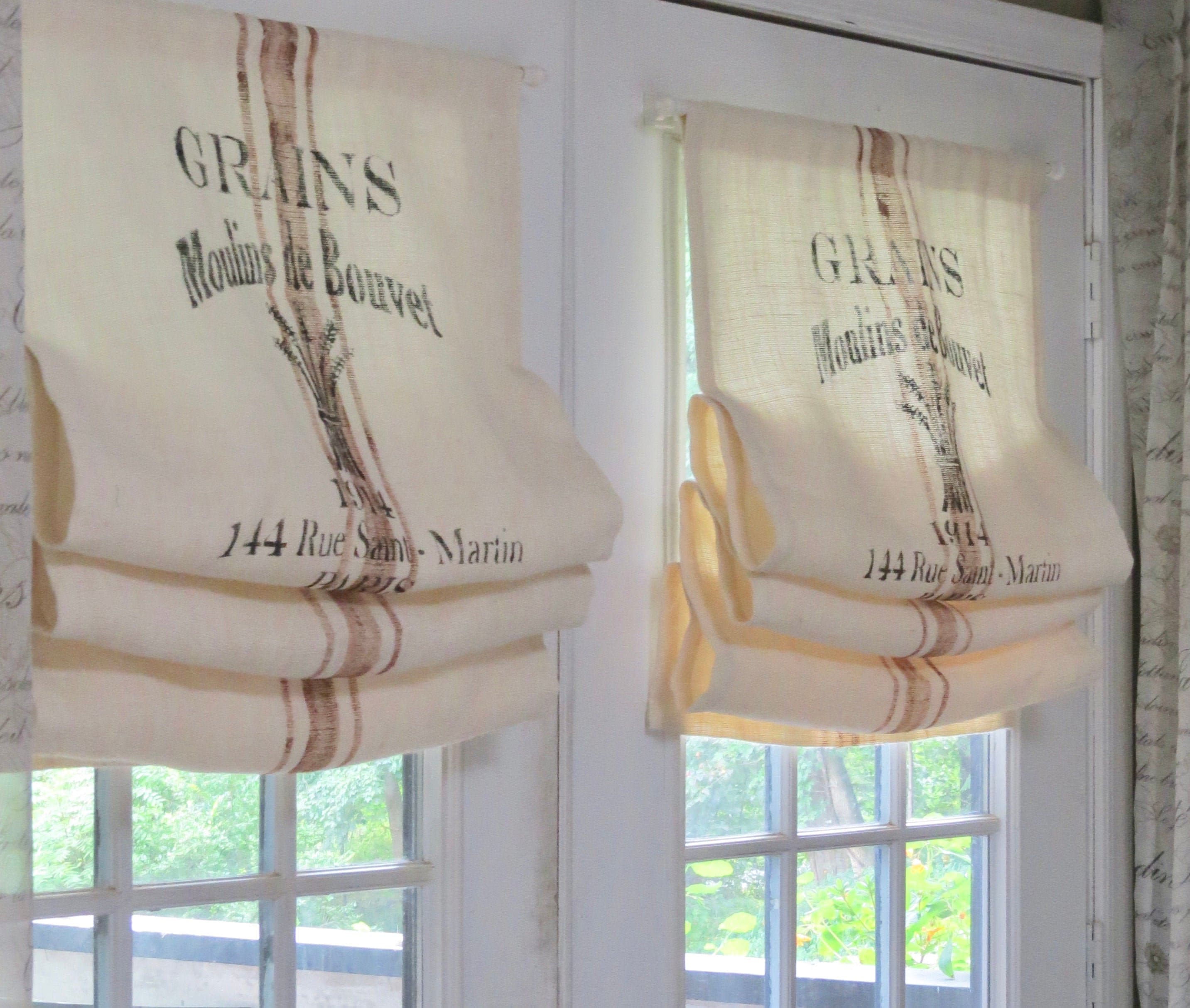French Stamp Burlap Door Curtain Valance Panel