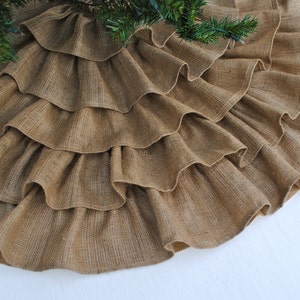 Christmas Tree Skirt in Natural Burlap Ruffled Design