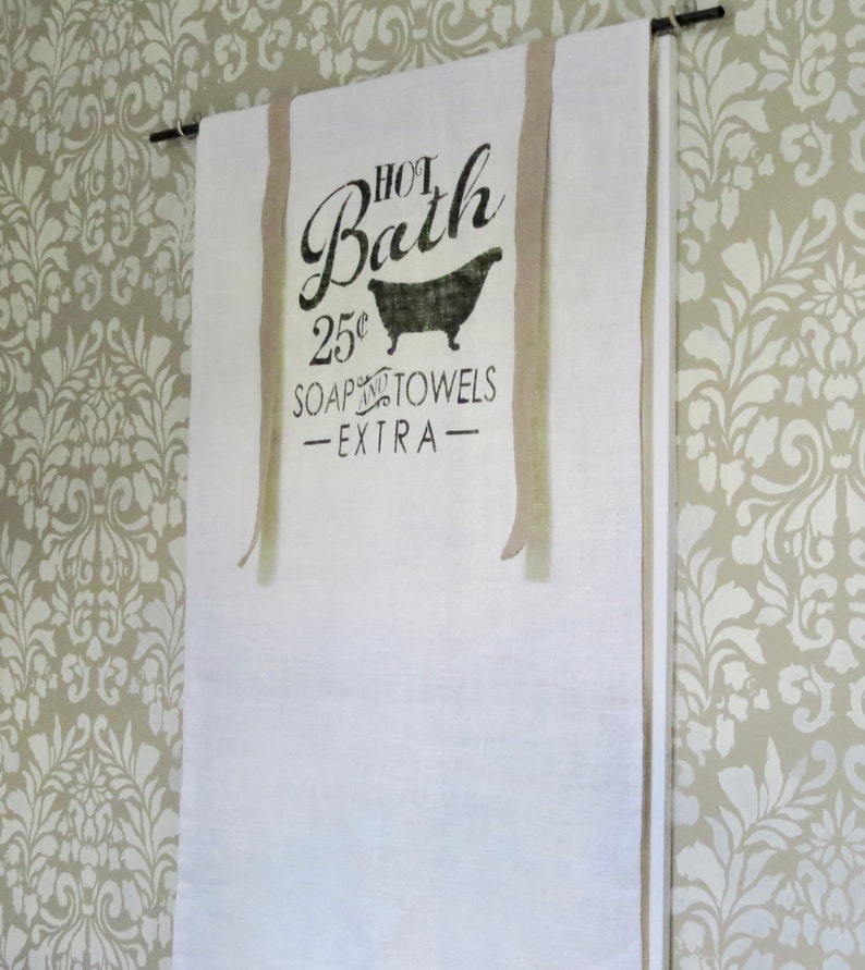 Hot Bath Bathroom Burlap Curtain Valance, Ivory image 4