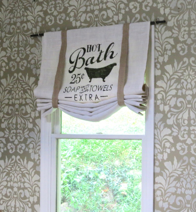 Hot Bath Bathroom Burlap Curtain Valance, Ivory image 3