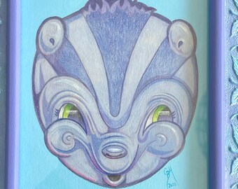 Skunk Portrait: Original Art, Retro Kitsch Illustration, Framed
