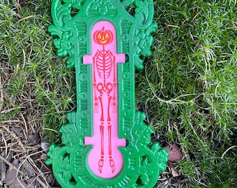 Handmade Jack O Lantern Skeleton Art: Vintage Victorian Style Halloween Decoration