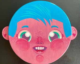Kitschy Freckled Boy Portrait • Original Acrylic Painting on Wood