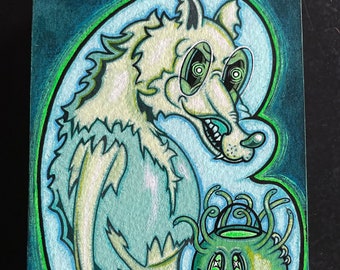 Original Art • Werewolf Ghost • Acrylic Gouache, Watercolor, and Ink Painting • Spooky Halloween Art • Wall Decor • Handmade • One of a Kind