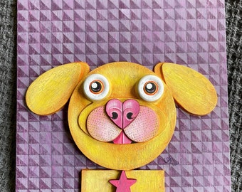 Original Painting / Golden Retriever / Acrylic Paint on Board / Wood Cut Out Dog Art / Portrait / Modern Folk Art Style