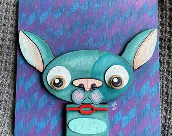 Original Painting / Chihuahua / Acrylic Paint on Board / Wood Cut Out Dog Art / Portrait / Modern Folk Art Style