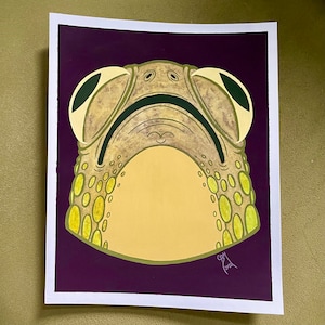 Original Gemälde / Japanischer Yokai inspirierter Frosch / Acryl Gouache und Aquarell auf Baumwollpapier / gerahmt