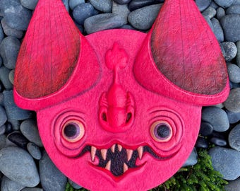 Handmade Paper Mache Bat Face Wall Hanging: Spooky Halloween Decor