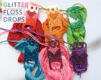 Glitter Floss Drops | Rainbow Embroidery Thread Bobbins, Needlepoint Organizer