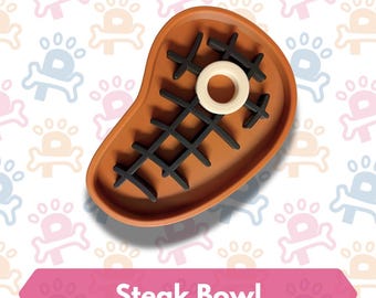 Steak Slow Feeder Bowl for Dogs Cats | Enrichment Treat Anxiety Relief