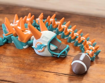 3D Printed Miami Dolphins-Inspired Articulated Dragon – Fan Gift, Flexible Dragon Toy, Sports Decor