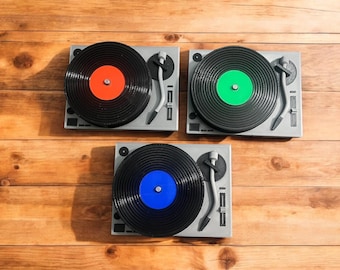 Retro Vinyl Record Coaster Set with Turntable Holder