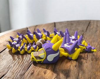 Minnesota Vikings Themed Articulated Dragon – Fan Gift, Flexible Dragon Toy, Sports Decor