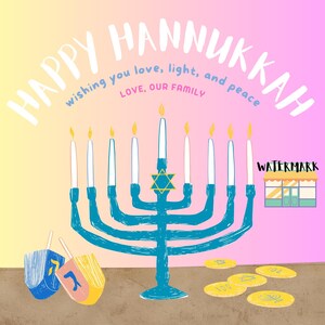 Digital Hannukkah Holiday Card - digital download art print; Jewish art; Jewish holiday greeting card for your family and friends.