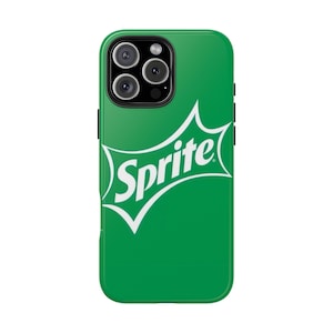 May include: Green phone case featuring the Sprite logo in white. The case has a glossy finish and a camera cutout for a multi-lens camera system. The design is a bold, eye-catching statement.